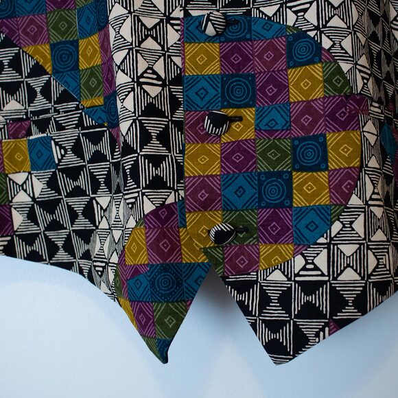 VTG Geometric Colorful Quilted Prom Vest 90s Funky Formal | Dark Winter - Picture 3 of 5